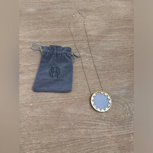 House of Harlow 1960 large leather starburst blue and gold necklace